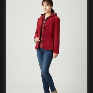 Red Women's Jacket with Plaid Lining